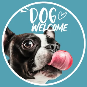 Sticker officiel Chien admis de la Ville de Bruxelles, affiché par les établissements participants.